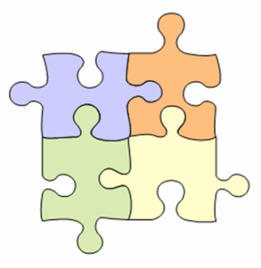 four jigsaw puzzle pieces connected