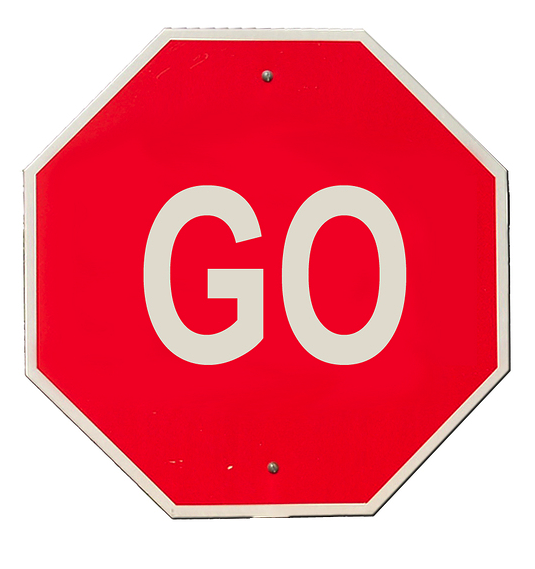 photo of stop sign reading go